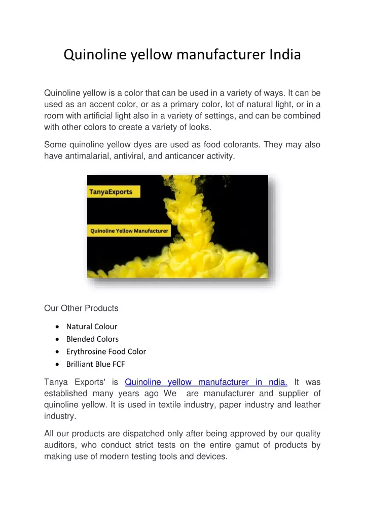 quinoline yellow manufacturer india