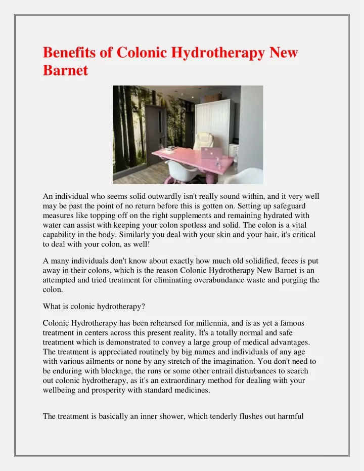 benefits of colonic hydrotherapy new barnet