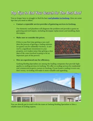 Top Tips to End Your Search For The Best Roof