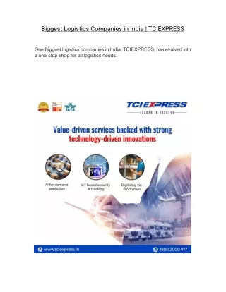 Biggest Logistics Companies in India  | TCIEXPRESS