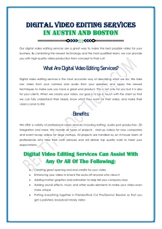 Digital Video Editing Services
