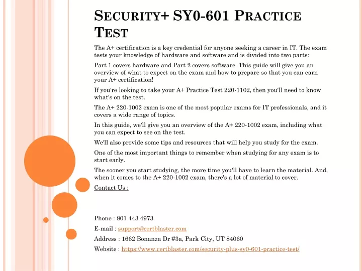 PPT - Security SY0-601 Practice Test PowerPoint Presentation, Free ...