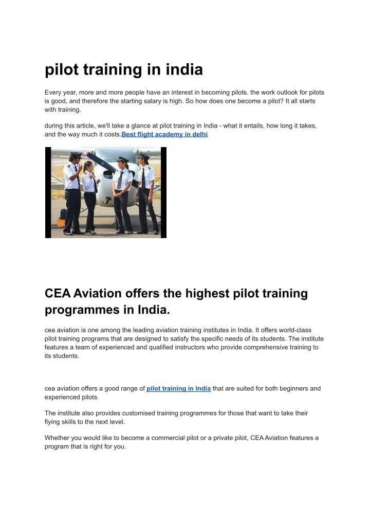 pilot training in india