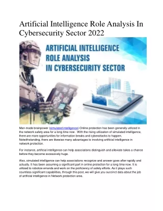 Artificial Intelligence Role Analysis In Cybersecurity Sector 2022