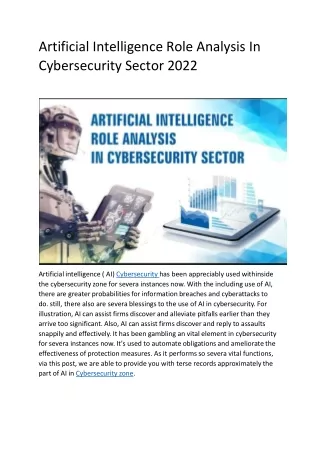 Artificial Intelligence Role Analysis In Cybersecurity Sector 2022