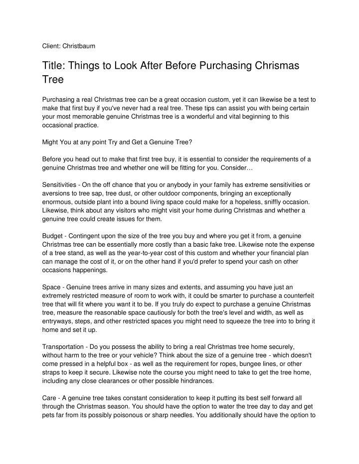 client christbaum title things to look after