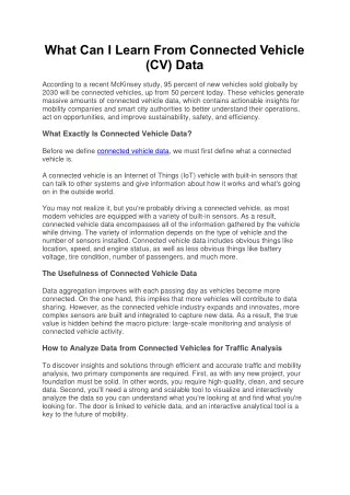 what can i learn from connected vehicle cv data