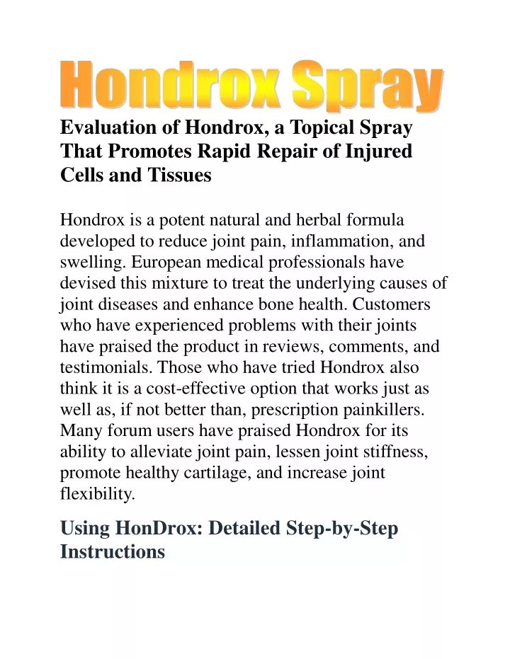 evaluation of hondrox a topical spray that