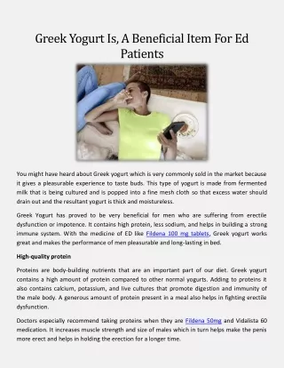 Greek Yogurt Is, A Beneficial Item For Ed Patients
