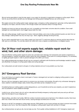 24 Hour Roofing Experts Chicago Illinois