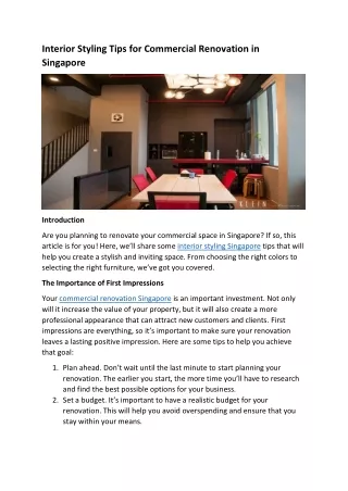 Interior Styling Tips for Commercial Renovation in Singapore