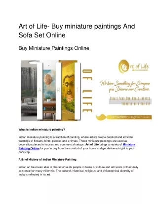 Art of Life- Buy miniature paintings And Sofa Set Online