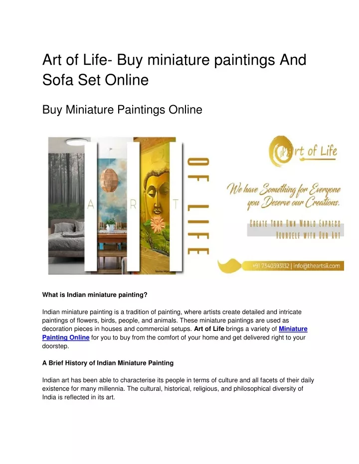 art of life buy miniature paintings and sofa