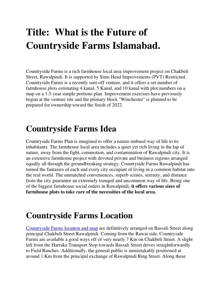title what is the future of countryside farms