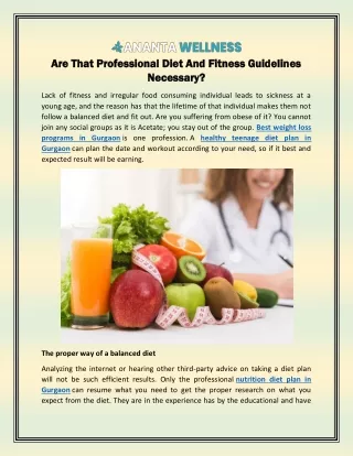 Are That Professional Diet And Fitness Guidelines Necessary