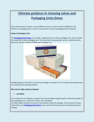 Ultimate guidance in choosing valves and Packaging Units Oman