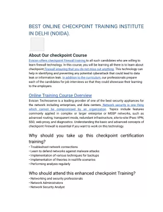 BEST ONLINE CHECKPOINT TRAINING INSTITUTE IN DELHI (NOIDA).