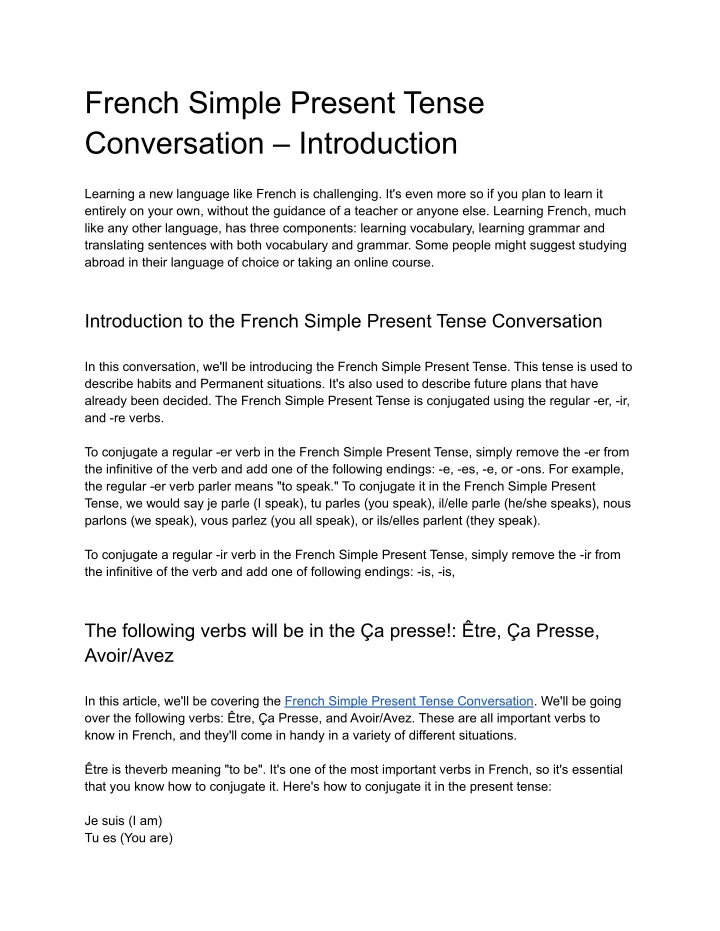 french simple present tense conversation