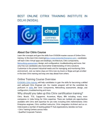 BEST ONLINE CITRIX TRAINING INSTITUTE IN DELHI (NOIDA).