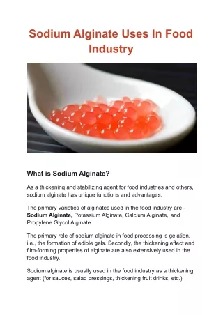 Sodium Alginate Uses In Food Industry