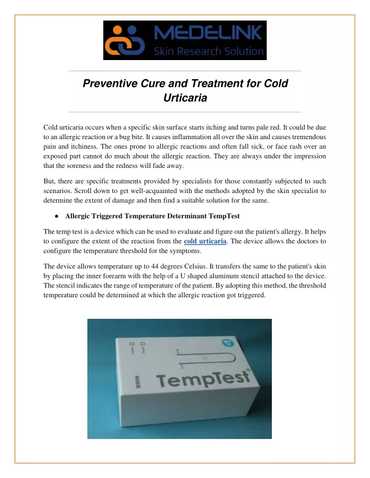 preventive cure and treatment for cold urticaria