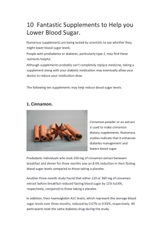 10 Fantastic Supplements to Help you Lower Blood Sugar.