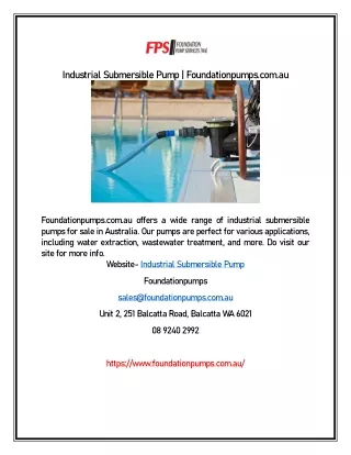 Industrial Submersible Pump | Foundationpumps.com.au