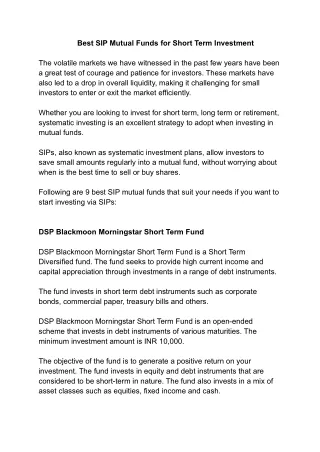 Best SIP mutual funds for Short term investment.docx
