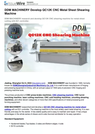 DDM MACHINERY Develop QC12K CNC Metal Sheet Shearing Machine