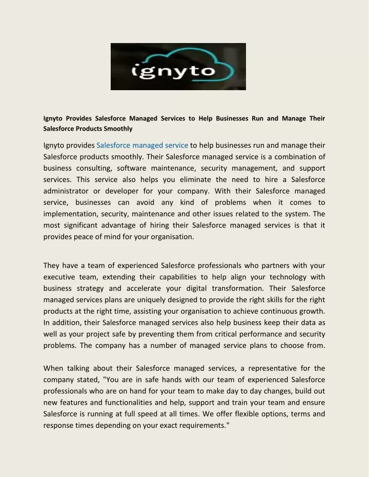 ignyto provides salesforce managed services