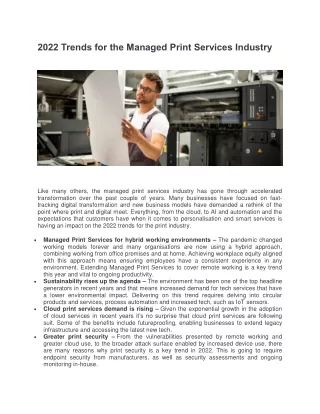 2022 trends for the managed print services