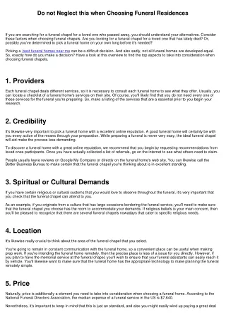 Don't Neglect this when Selecting Funeral Homes