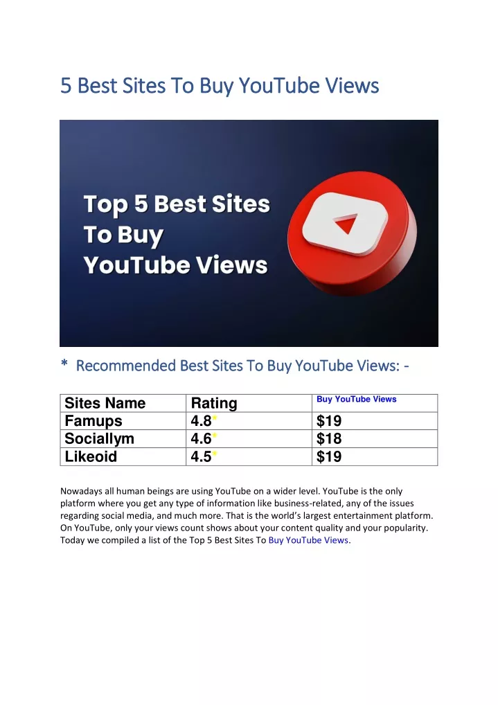 PPT - 5 Best Sites To Buy YouTube Views PowerPoint Presentation, Free ...