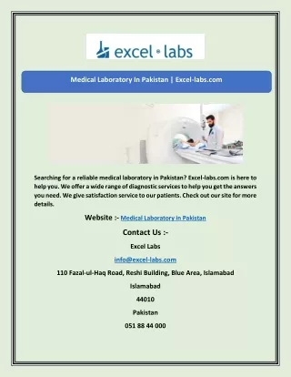 Medical Laboratory In Pakistan | Excel-labs.com