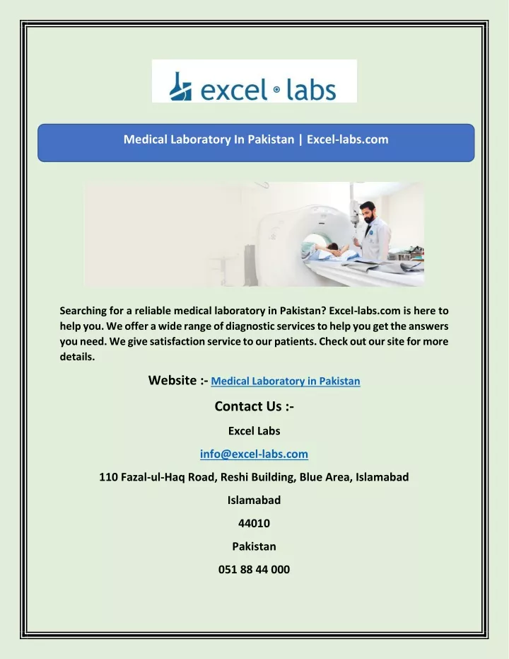 medical laboratory in pakistan excel labs com