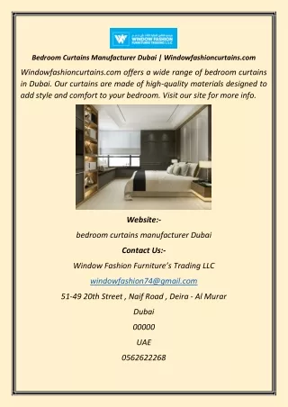 Bedroom Curtains Manufacturer Dubai  Windowfashioncurtains