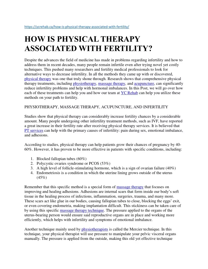 https ycrehab ca how is physical therapy