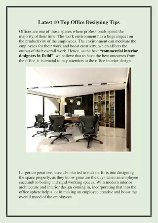 Latest 10 Top Office Designing Tips