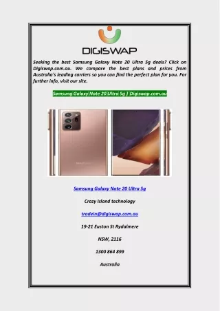 Samsung Galaxy Note 20 Ultra 5g Digiswap.com.au