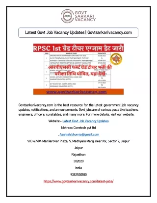 Latest Govt Job Vacancy Updates | Govtsarkarivacancy.com