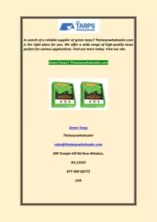 in search of a reliable supplier of green tarps