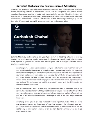 Gurbaksh Chahal - Online Advertising is Need of Any Business