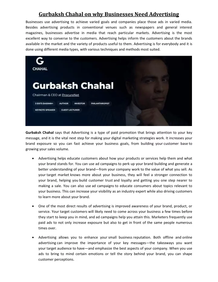 gurbaksh chahal on why businesses need advertising