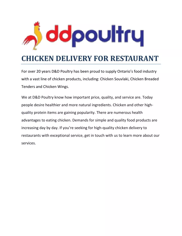 chicken delivery for restaurant