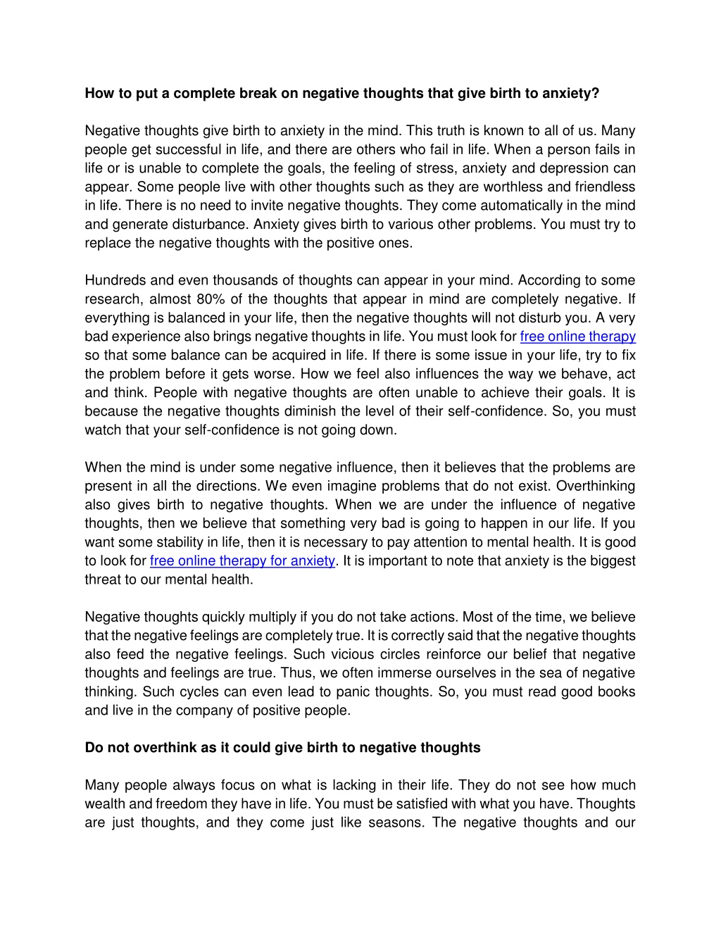 PPT - How to put a complete break on negative thoughts that give birth ...