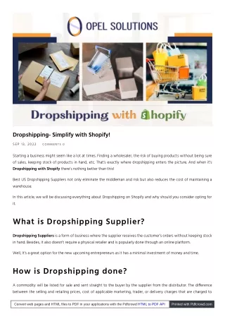 How Dropshipping with Shopify is like a boon for entrepreneurs | Opelsolutions