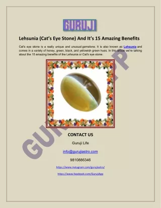 Lehsunia Cats Eye Stone And Its Amazing Benefits