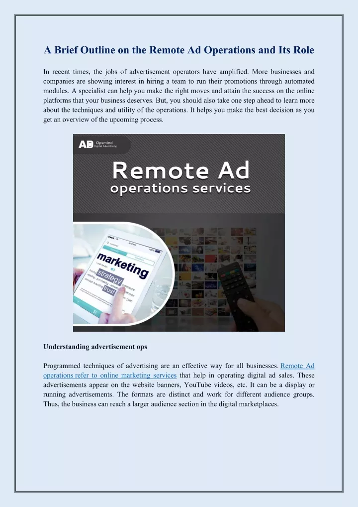 a brief outline on the remote ad operations