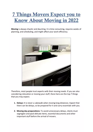 7 Things Movers Expect you to Know About Moving in 2022