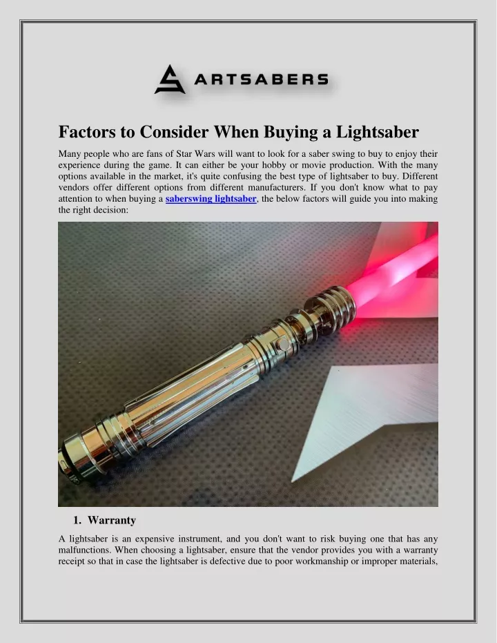 factors to consider when buying a lightsaber